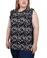 Ny Collection Plus Sleeveless Crepe Top with Chiffon Ruffles