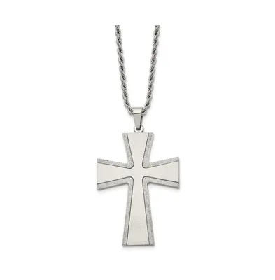 Chisel Brushed with Laser-cut Edges Cross Pendant Rope Chain Necklace