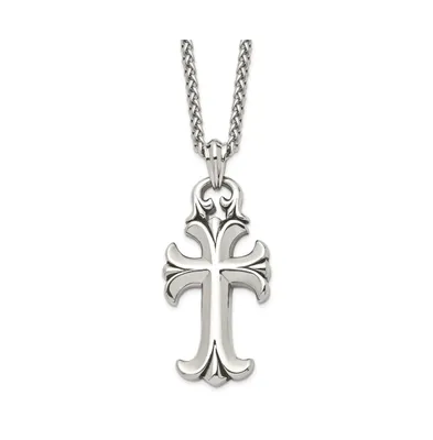 Chisel Antiqued and Polished Cross Pendant on a Spiga Chain Necklace