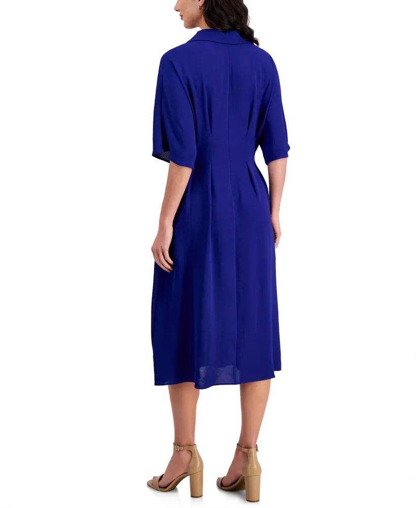 Connected Women's Collared Partial-Button-Front Midi Dress