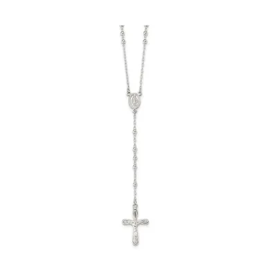 Sterling Silver Polished Crucifix Rosary Pendant Necklace 18"