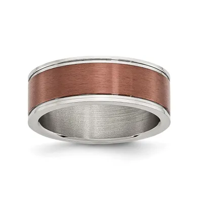 Chisel Stainless Steel Brushed and Polished Brown 8mm Band Ring
