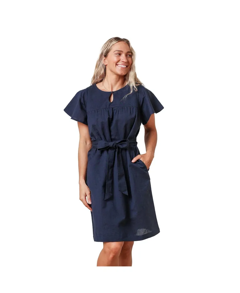 Hope & Henry Women's Bell Sleeve Linen Keyhole Dress