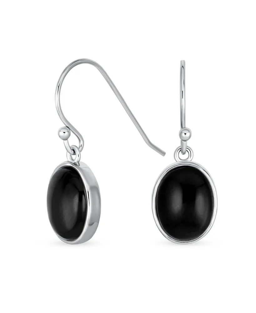 Bling Jewelry Classic Elegant Black Onyx Bezel Set Oval Cabochon Drop Earrings For Women Sterling Silver Wire Fish Hook