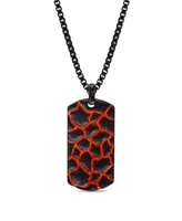 LuvMyJewelry Sterling Silver Earth and Fire Design Black Rhodium Plated Enamel Tag with Chain