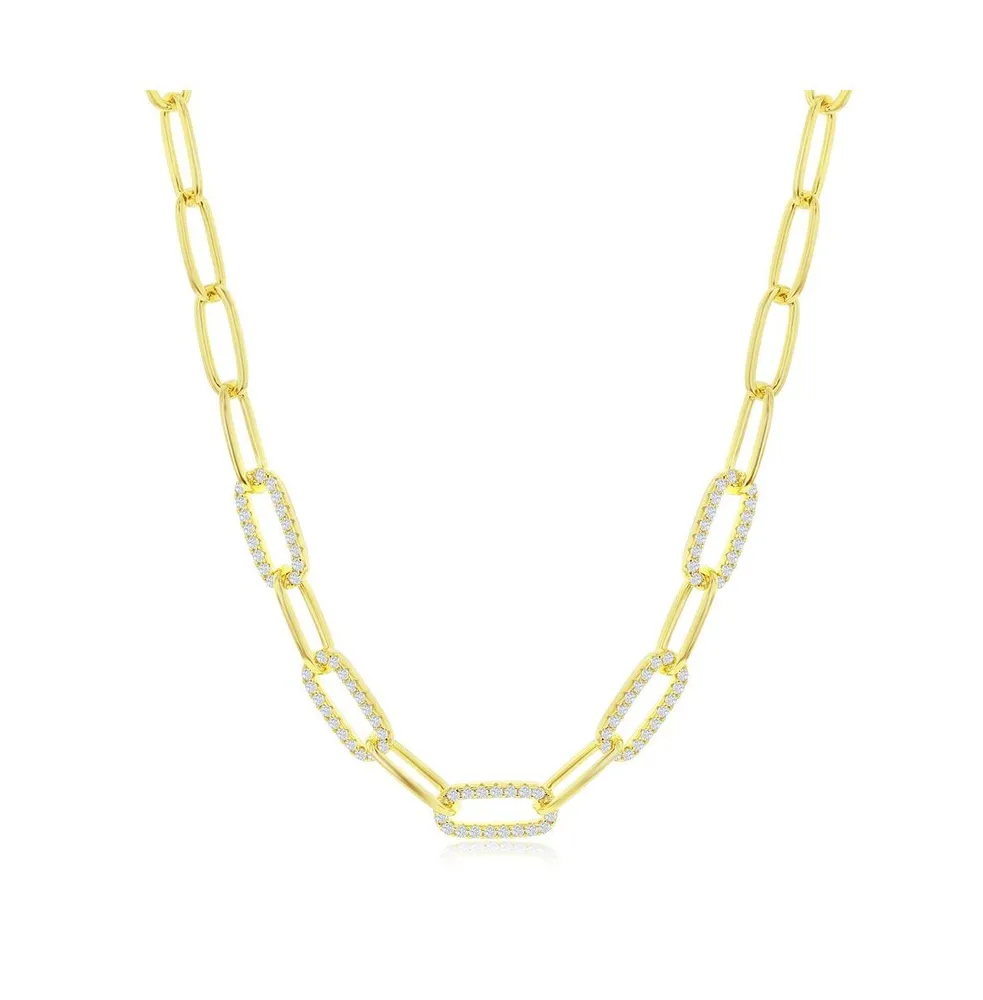 Sterling Silver or Gold Plated Over 5mm Cz Paperclip Necklace