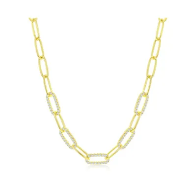 Sterling Silver or Gold Plated Over 5mm Cz Paperclip Necklace