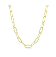 Sterling Silver or Gold Plated Over 5mm Cz Paperclip Necklace