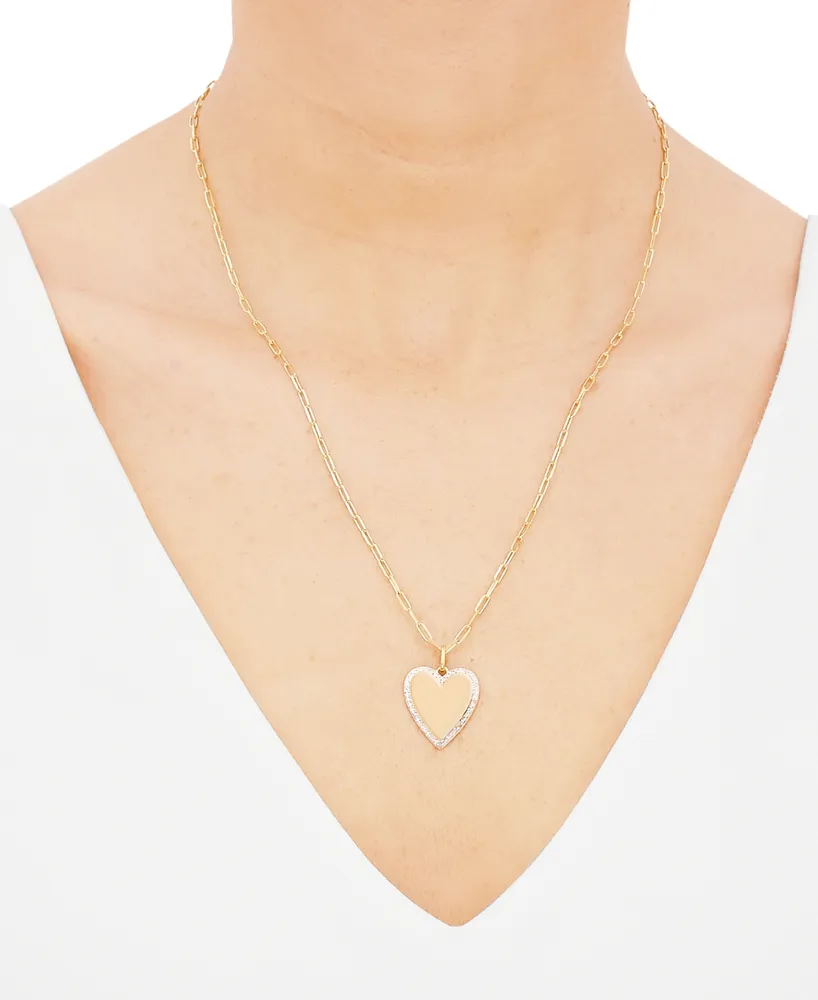 Diamond Polished Heart Paperclip Link Pendant Necklace (1/10 ct. t.w.) in 14k Gold-Plated Sterling Silver, 16" + 4" extender - Gold
