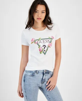Guess Women's Roses Triangle Logo T-Shirt