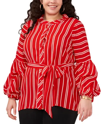 Vince Camuto Plus Striped Belted Blouse