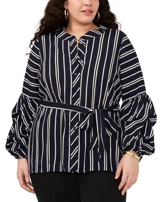 Vince Camuto Plus Striped Belted Blouse