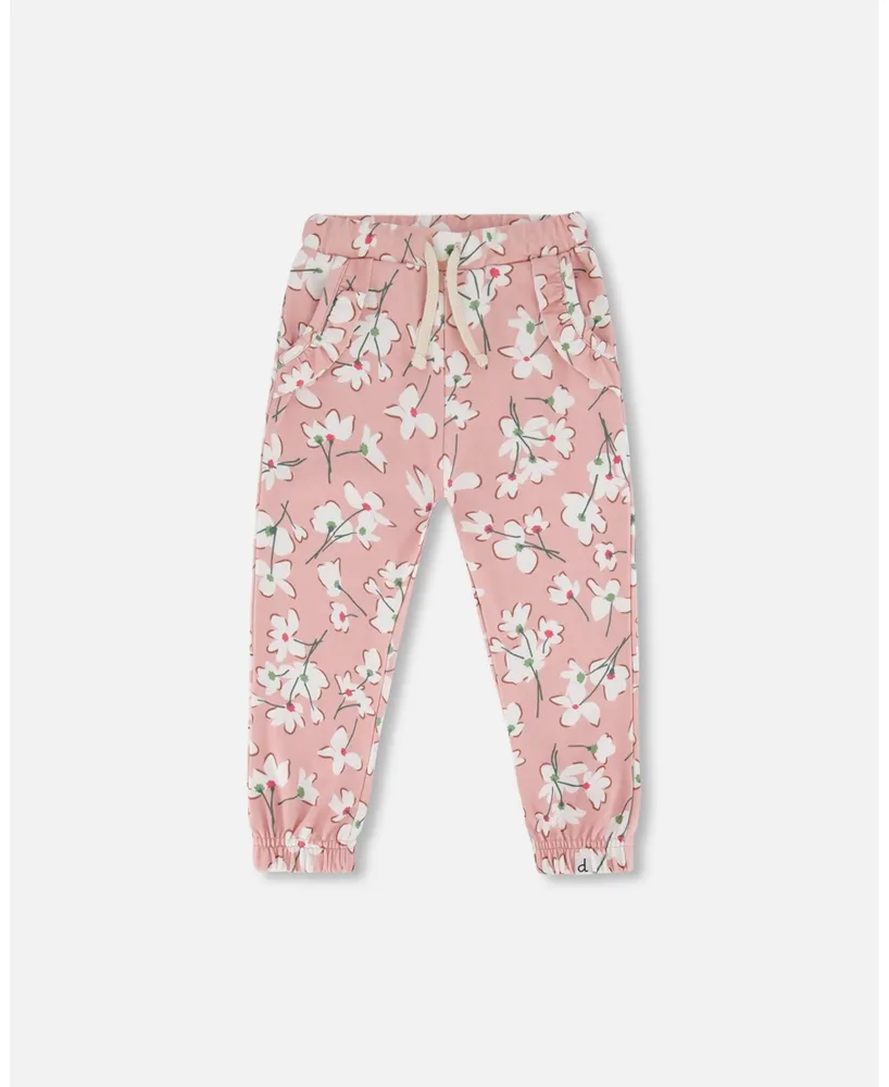 Girl French Terry Sweatpants Pink Jasmine Flower Print - Toddler|Child