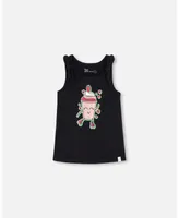 Girl Organic Cotton Tank Top With Knot Black