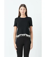 Women's Pearl Trim Knit Top