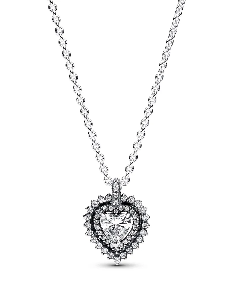 Pandora Sterling Silver with Clear Cubic Zirconia Heart Collier Necklace