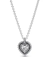 Pandora Sterling Silver with Clear Cubic Zirconia Heart Collier Necklace