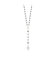 Sterling Silver Polished Black Onyx Rosary Pendant Necklace 33"