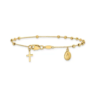 14K Yellow Gold Diamond-cut Miraculous Medal Cross Rosary Bracelet