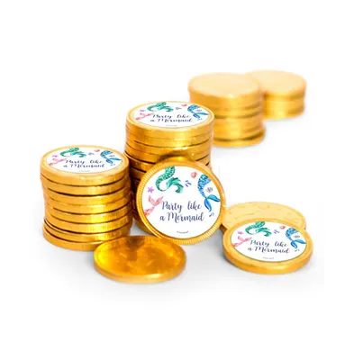 84 Pcs Mermaid Tails Kid's Birthday Candy Party Favors Chocolate Coins with Gold Foil