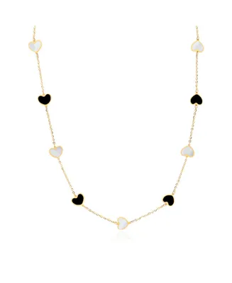 The Lovery Mother of Pearl and Onyx Mixed Heart Station Necklace