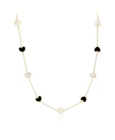 The Lovery Mother of Pearl and Onyx Mixed Heart Station Necklace 14K Gold