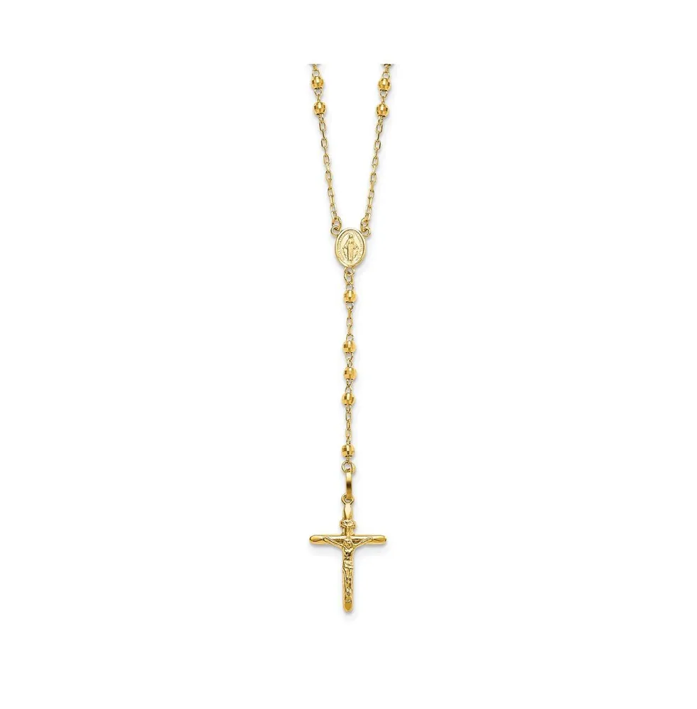 14k Gold Diamond-cut Beaded Rosary Pendant Necklace 24