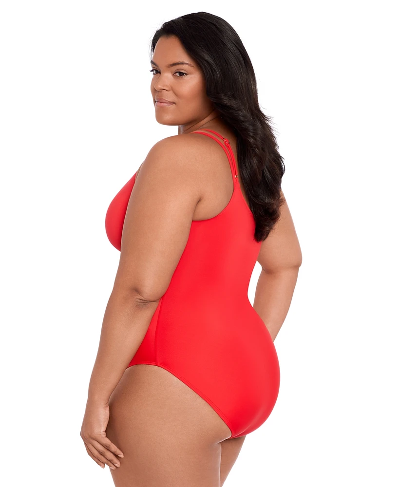 Lauren Ralph Plus Asymmetric One-Piece Swimsuit