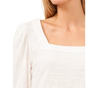 CeCe Women's Short Puff Sleeve Square Neck Knit Top