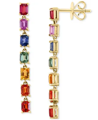 Effy Multi-Sapphire Linear Drop Earrings (3-3/4 ct. t.w.) in 14k Gold