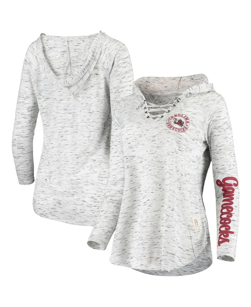 Women's Pressbox Gray South Carolina Gamecocks Space Dye Lace-Up V-Neck Long Sleeve T-shirt