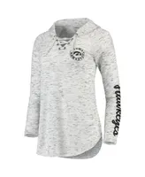 Women's Pressbox Gray Iowa Hawkeyes Space Dye Lace-Up V-Neck Long Sleeve T-shirt