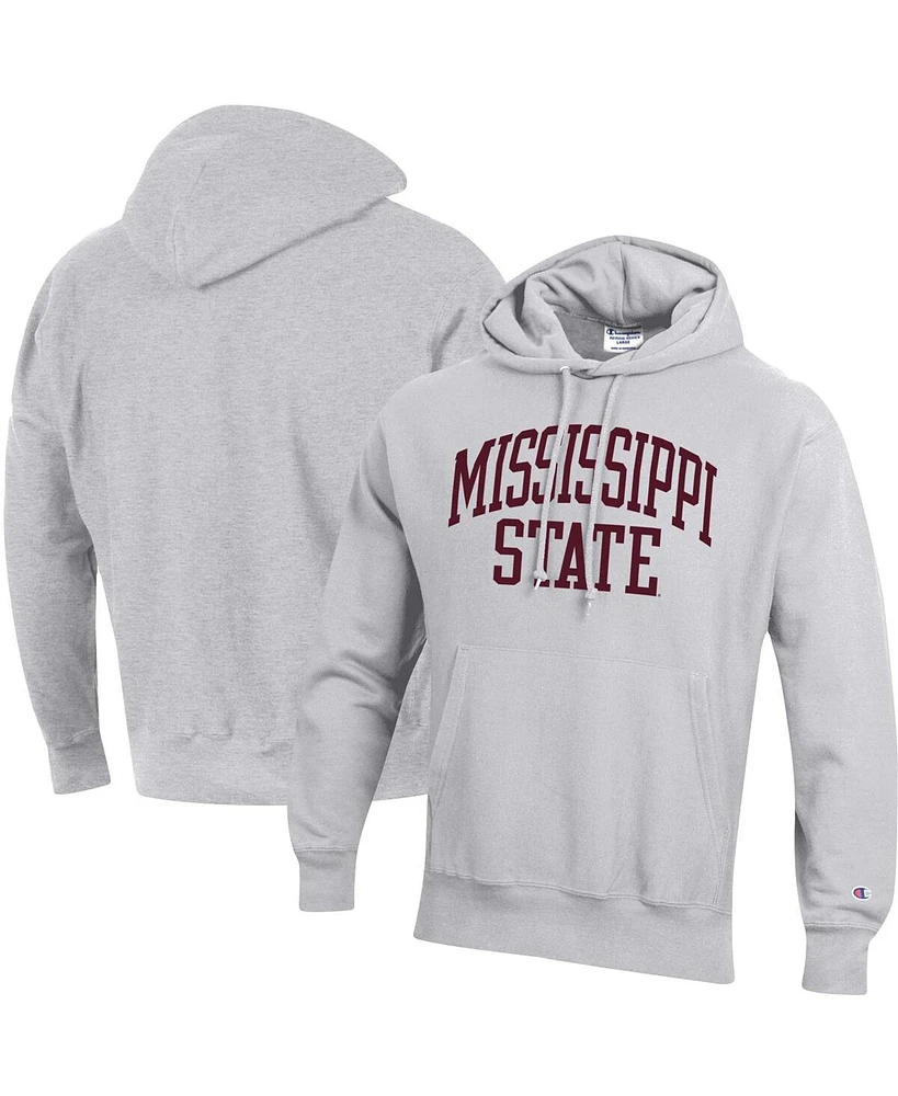 Men's Champion Heathered Gray Mississippi State Bulldogs Team Arch Reverse Weave Pullover Hoodie