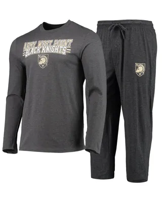 Men's Concepts Sport Black, Heathered Charcoal Distressed Army Black Knights Meter Long Sleeve T-shirt and Pants Sleep Set