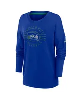 Women's Nike Royal Distressed Seattle Seahawks Rewind Playback Icon Performance Pullover Sweatshirt