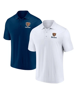 Men's Fanatics White, Navy Distressed Chicago Bears Throwback Two-Pack Polo Shirt Set