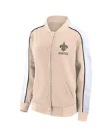 Women's Fanatics Tan New Orleans Saints Lounge Full-Snap Varsity Jacket