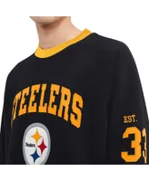 Men's Tommy Hilfiger Black Pittsburgh Steelers Reese Raglan Tri-Blend Pullover Sweatshirt