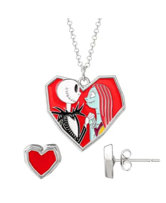 Disney The Nightmare Before Christmas Women's Costume Necklace and Earrings Set - Jack and Sally Heart Necklace with Heart Studs