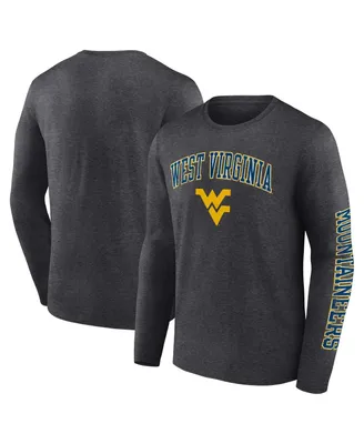 Men's Fanatics Heather Charcoal West Virginia Mountaineers Distressed Arch Over Logo Long Sleeve T-shirt
