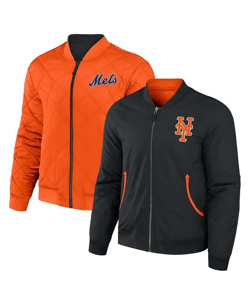 Men's Darius Rucker Collection by Fanatics Black, Orange New York Mets Reversible Full-Zip Bomber Jacket