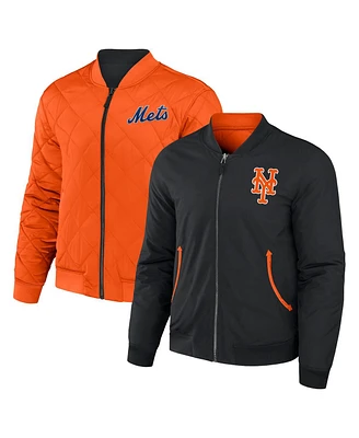 Men's Darius Rucker Collection by Fanatics Black, Orange New York Mets Reversible Full-Zip Bomber Jacket