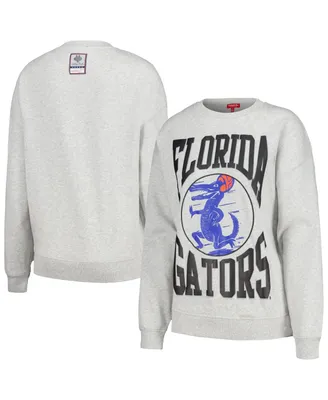 Women's Mitchell & Ness Heather Gray Florida Gators Oversized Logo Lightweight Pullover Sweatshirt