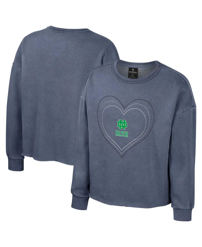 Big Girls Colosseum Navy Notre Dame Fighting Irish Audrey Washed Fleece Pullover Crewneck Sweatshirt