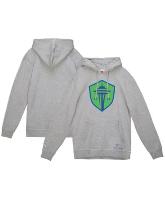 Men's Mitchell & Ness Heather Gray Seattle Sounders Fc Primary Logo Pullover Hoodie