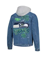 Men's The Wild Collective Seattle Seahawks Hooded Full-Button Denim Jacket