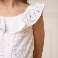 Hope & Henry Girls' Ruffle Collar Button Front Eyelet Romper