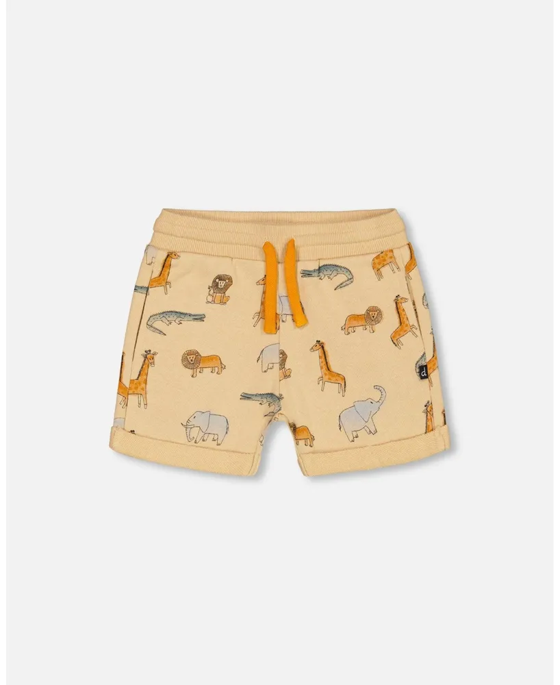 Boy French Terry Short Beige Printed Jungle Animal