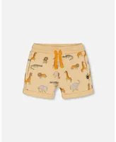Boy French Terry Short Beige Printed Jungle Animal