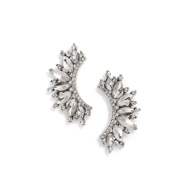 Sohi Women's Silver Embellished Curve Drop Earrings